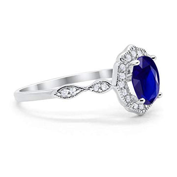 Antique Style Wedding Ring Oval Simulated Blue Sapphire CZ 925 Sterling Silver